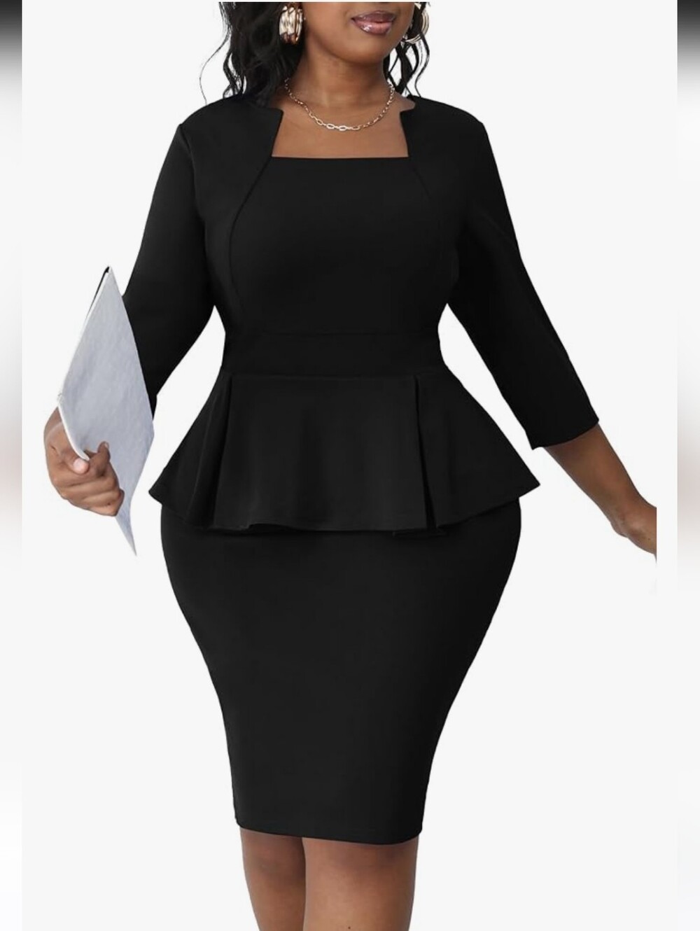 Runwind Women's 2X Black Peplum Dress - Stylish Office Church